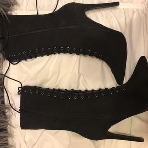 Black Lace Up Front Sock Boots